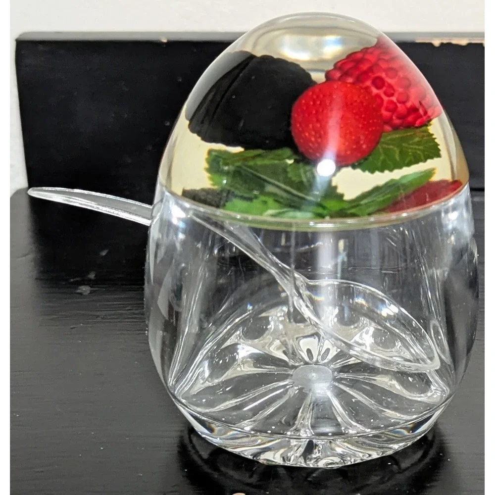 Vtg Epicurean Europe Limited Acrylic Jam‎ Pot W/Lid (Mixed Berry) & Spoon NWB